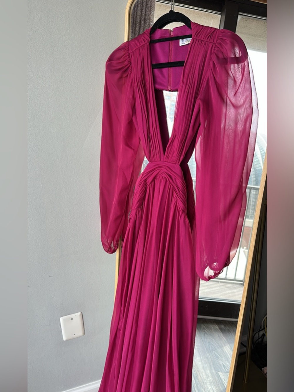 Ieena for Mac Duggal Pink Long Sleeve Chiffon Dress - Picture 3 of 5